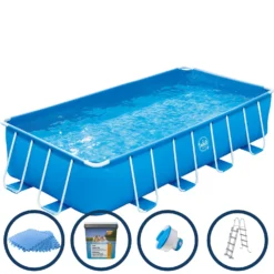 Polygroup Summer Waves Frame Pool Set - Blauer Rechteckiger Pool, 4,88 X 2,44 X 1,07m, Inklusive Zubehör Bodenschutzmatten Blau 4mm