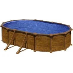 Pool Welt Verkaufe 21 GRE Stahlwandpool Oval High Line 610x375x132 Cm, Stahl 0,45 Mm Holzoptik, Folie 0,4 Mm Blau, Overlap