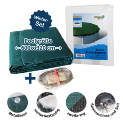 SUMMER FUN Abdeckplane Für 600x320cm Acht-/Oval Pools Und Schwimmbecken - 160 G/m² Stark Extra Winterschutz Und Ganzjahresabdeckung