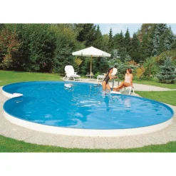 Waterman Stahlwandpool Set (10-teil) Tief Achtform Costa-Rica 725x460x150cm, Stahl 0,8mm Weiß Folie 0,6mm Bl. -Pool Welt Verkaufe Achtform Pool eingebaut im Garten 6