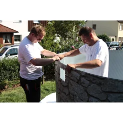 Waterman Stahlwandpool Rund 460x120cm, Stahl 0,45mm Steinoptik, Folie 0,3mm Blau, Overlap -Pool Welt Verkaufe Aufbau Stahlwandpool Eco Dekor Pools 4