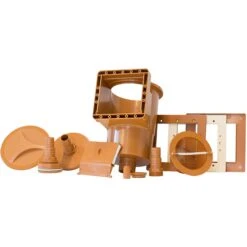 GRE Stahlwandpool Set (5-teilig) Hoch Rund 460 X 120 Cm, Stahl 0,4 Mm Holzoptik Folie 0,3 Mm Blau -Pool Welt Verkaufe Einbauskimmer und Einlaufduese braun 2