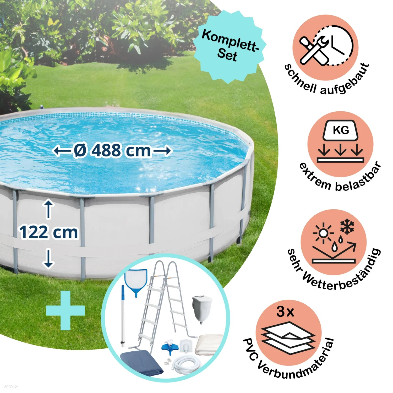 Polygroup Summer Waves Elite Frame Pool Set 488 X 122 Cm (3000121) 1 Polygroup Summer Waves Elite Frame Pool Set 488 X 122 Cm (3000121)