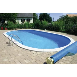 Waterman Stahlwandpool Set (10-teilig) Tief Oval Formentera 525x320x150 Cm, Stahl 0,8mm Weiß Folie 0,6mm Blau -Pool Welt Verkaufe Oval Pool mit Beckenrandsteinen 4