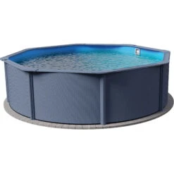 Neu eingetroffen 9 Stahlwandpool Rund Classic 350x120 Cm, Stahl 0,4 Mm Anthrazit, Folie 0,3 Mm Blau, Overlap