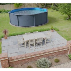 Stahlwandpool Rund Classic 350x120 Cm, Stahl 0,4 Mm Anthrazit, Folie 0,3 Mm Blau, Overlap -Pool Welt Verkaufe Planet Pool Stahlwandpool Classic anthrazit blau MS 03