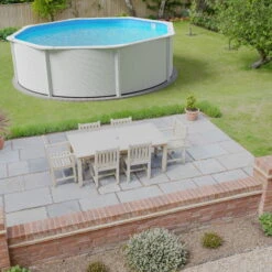 Stahlwandpool Rund Classic (breiter Handlauf) 450x120cm, Stahl 0,4mm Weiß, Folie 0,3mm Blau, Overlap -Pool Welt Verkaufe Planet Pool Stahlwandpool Classic weiss blau MS 03 6