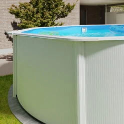 Stahlwandpool Rund Classic (breiter Handlauf) 450x120cm, Stahl 0,4mm Weiß, Folie 0,3mm Blau, Overlap -Pool Welt Verkaufe Planet Pool Stahlwandpool Classic weiss blau MS 05