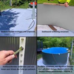 Waterman Stahlwandpool Set (10-teilig) Hoch Achtform 470x300x120 Cm, Stahl 0,4 Mm Anthrazit Folie 0,4 Mm Blau -Pool Welt Verkaufe PlanetPool Achtformbecken Aufbaubilder 03 14