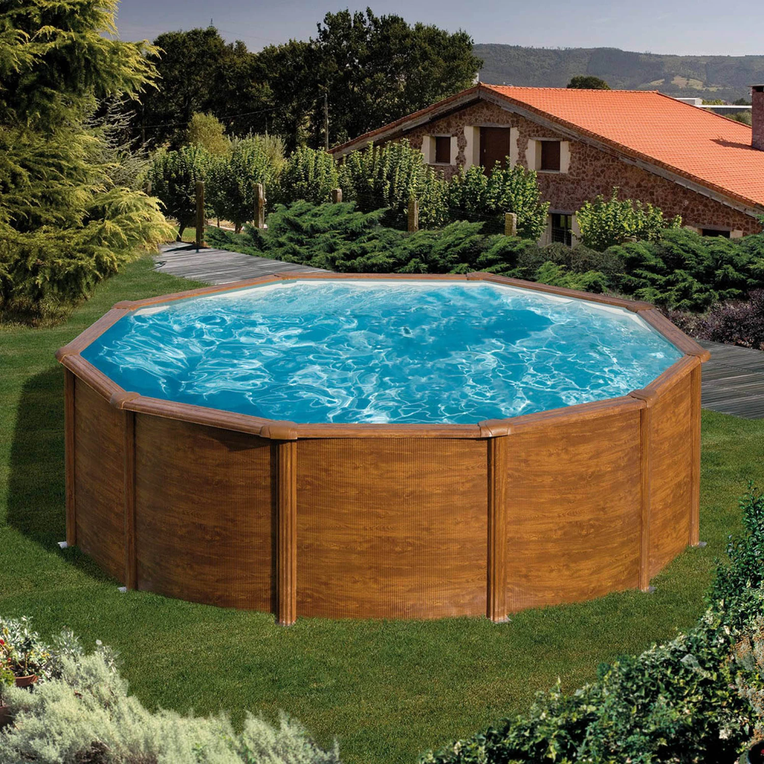 GRE Stahlwandpool Set (5-teilig) Hoch Rund 240 X 120 Cm , Stahl 0,45 Mm Holzoptik Folie 0,3 Mm Blau 2 GRE Stahlwandpool Set (5-teilig) Hoch Rund 240 X 120 Cm , Stahl 0,45 Mm Holzoptik Folie 0,3 Mm Blau – Bild 2