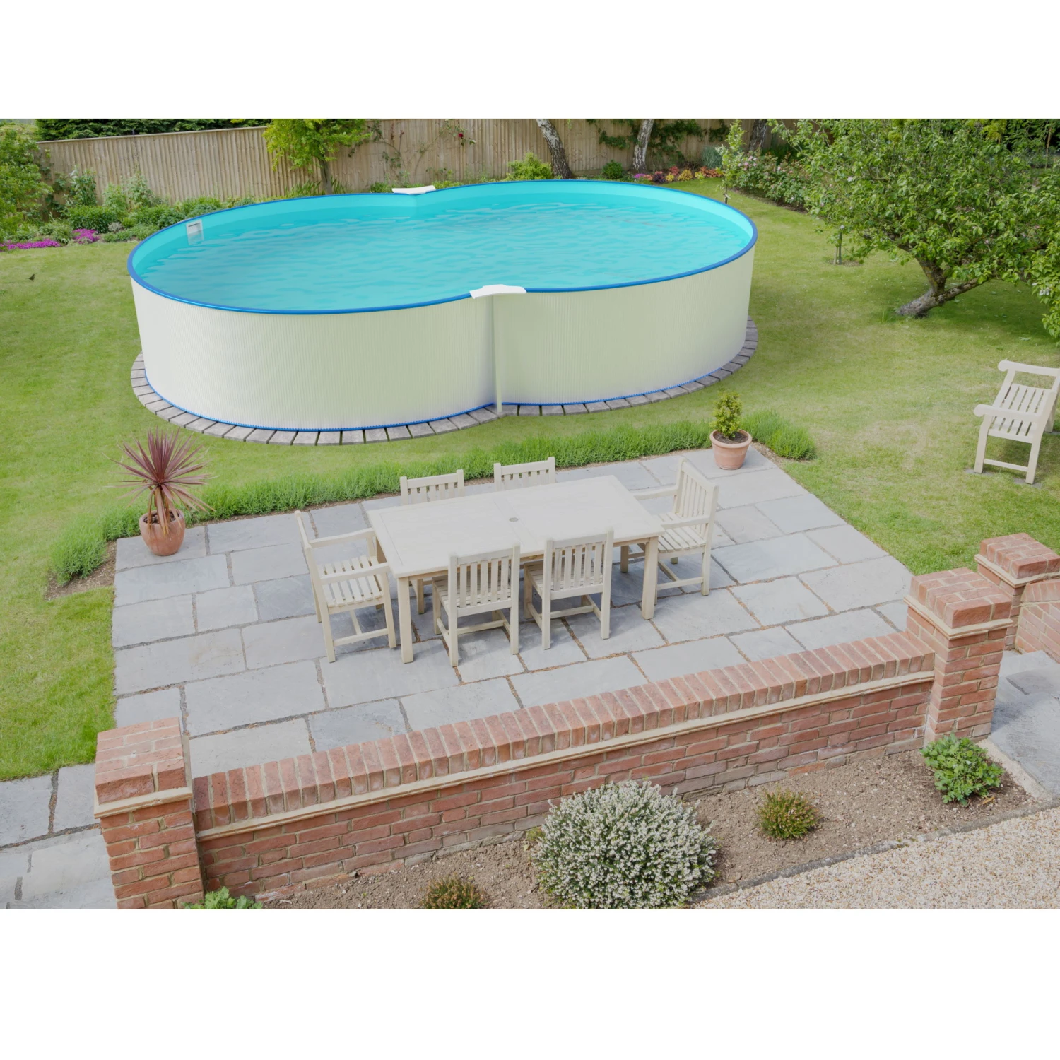 Stahlwandpool Achtform 650x420x120 Cm, Stahl 0,4 Mm Weiß, Folie 0,4 Mm Blau, Einhängebiese 2 Stahlwandpool Achtform 650x420x120 Cm, Stahl 0,4 Mm Weiß, Folie 0,4 Mm Blau, Einhängebiese – Bild 2