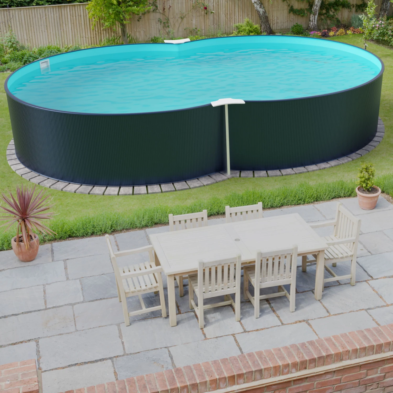 Stahlwandpool Achtform 650x420x120 Cm, Stahl 0,4 Mm Anthrazit, Folie 0,4 Mm Blau, Einhängebiese 1 Stahlwandpool Achtform 650x420x120 Cm, Stahl 0,4 Mm Anthrazit, Folie 0,4 Mm Blau, Einhängebiese