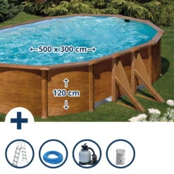 Pool Welt Verkaufe 27 Stahlwandpool Set Oval Classic 500x300x120 Cm, Stahl 0,45 Mm Holzoptik, Folie 0,3 Mm Blau, Overlap