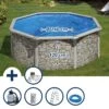 GRE Stahlwandpool Set (5-teilig) Hoch Rund 240 X 120 Cm, Stahl 0,45 Mm Steinoptik Folie 0,3 Mm Blau