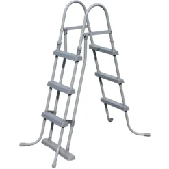 SUMMER FUN Stahlwandpool Set (3-teilig) Rund Athen 300x90 Cm, Stahl 0,3 Mm Weiß, Folie 0,2 Mm Blau, Overlap -Pool Welt Verkaufe Sicherheitsleiter 2x3 Stufen