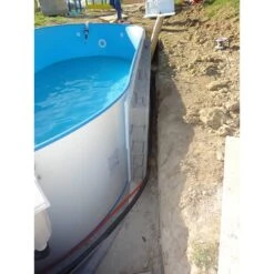 Waterman Stahlwandpool Oval Exklusiv 525x320x150 Cm, Stahl 0,8 Mm Weiß, Folie 0,6 Mm Blau, Einhängebiese -Pool Welt Verkaufe Stuetzmauern Stahlwandpool oval beim aufbau 6